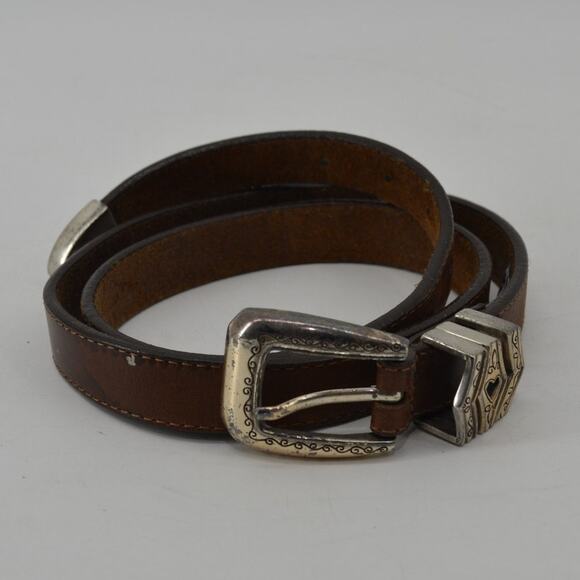 Brighton Womens Sz Large Brown Leather Belt Heart Western main image 9